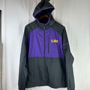 Columbia LSU Tigers Windbreaker Mens Large Purple Black Zip Hooded Lightweight